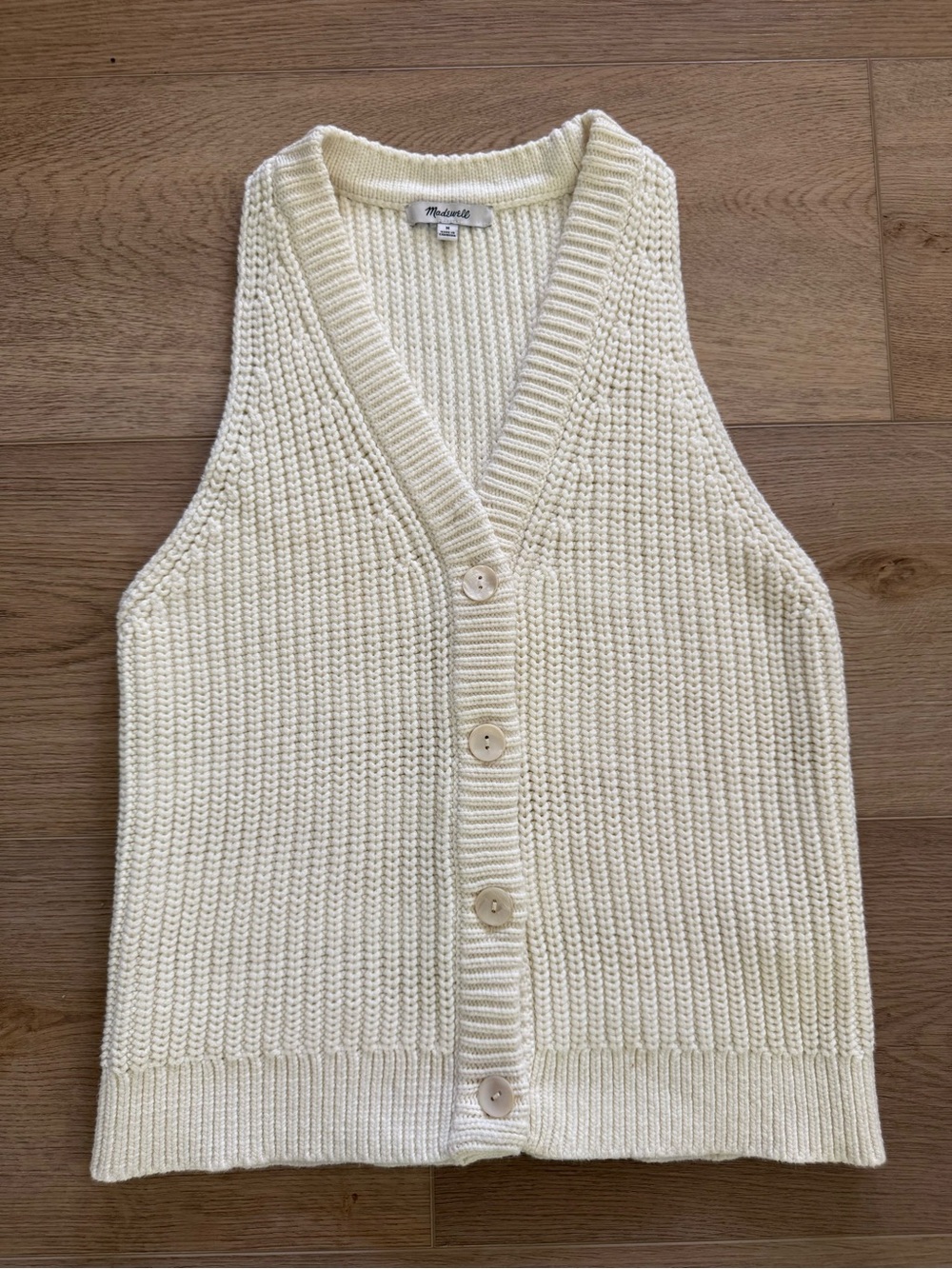Madewell Chunky Knit Button Front Sweater Vest Ivory Cream Medium